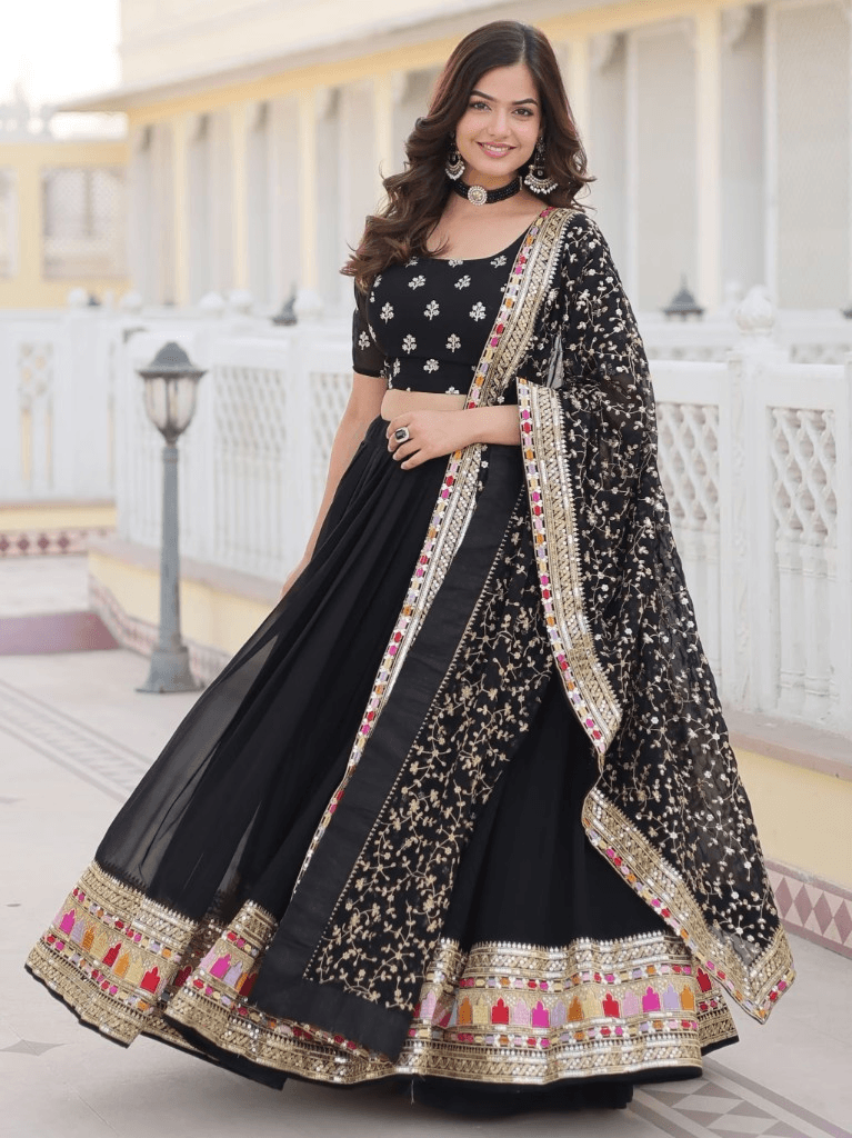 Elegant Black & Gold Floral Maxi Skirt Set