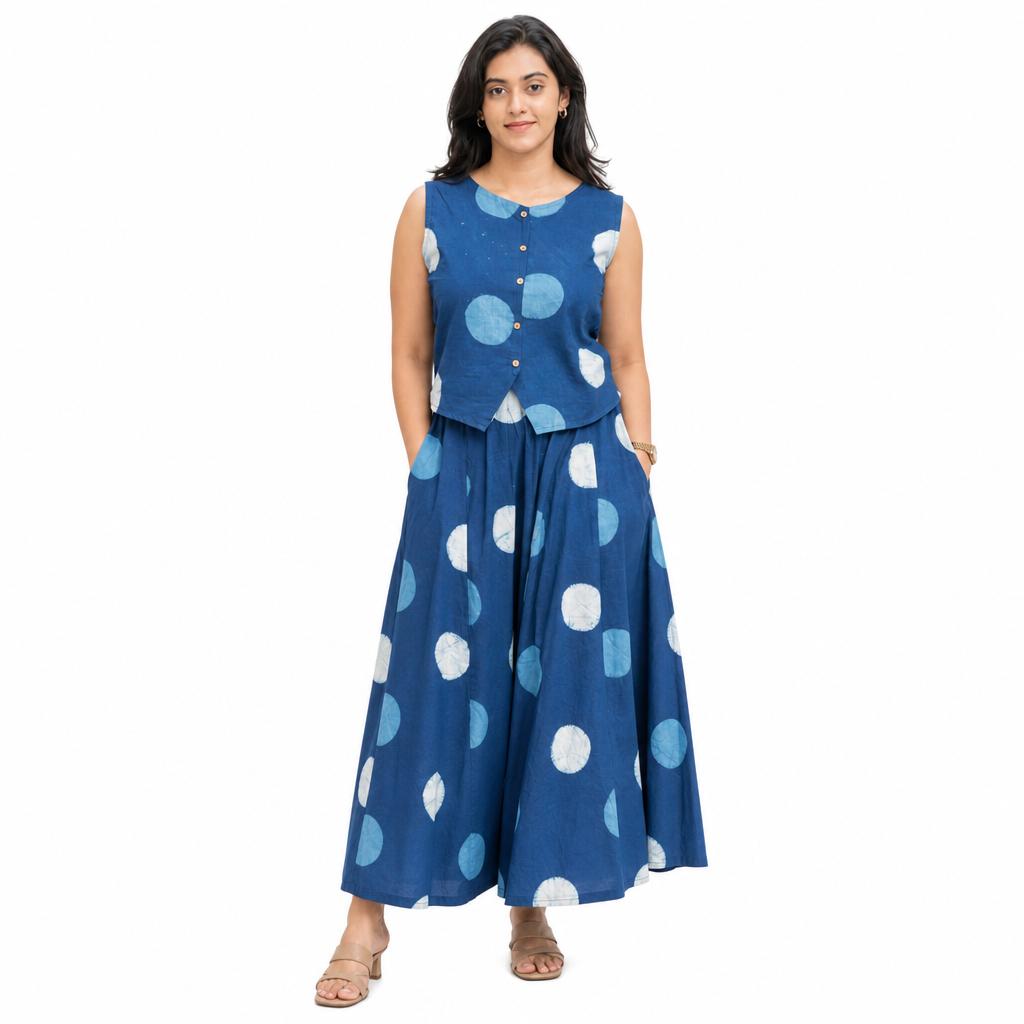 Indigo Handcrafted Polka Dot Co-ord Set
